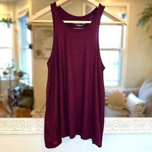 American Eagle Boyfriend Ribbed High Neck Flowy Tank Maroon Metallic Shimmer - S